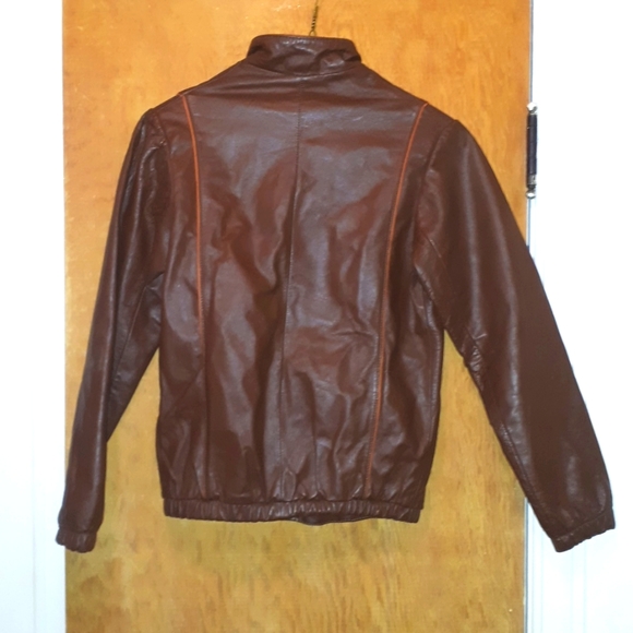Vintage ladies leather jacket brown with orange piping sz xs - Picture 7 of 7